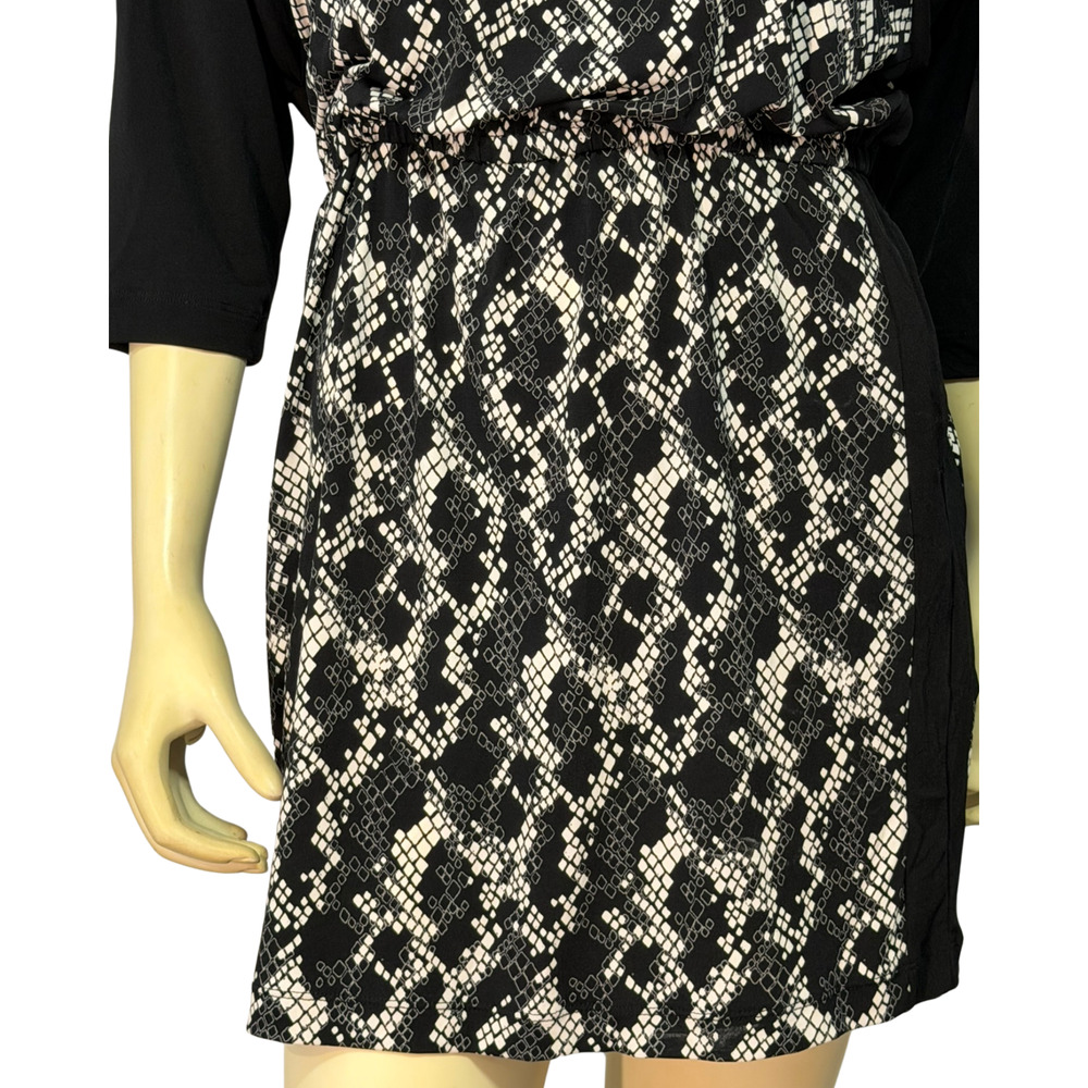 Banana Republic Sz M Pullover Blouson Dress Raglan Slvs B&W Snakeskin Knit New - Picture 7 of 10